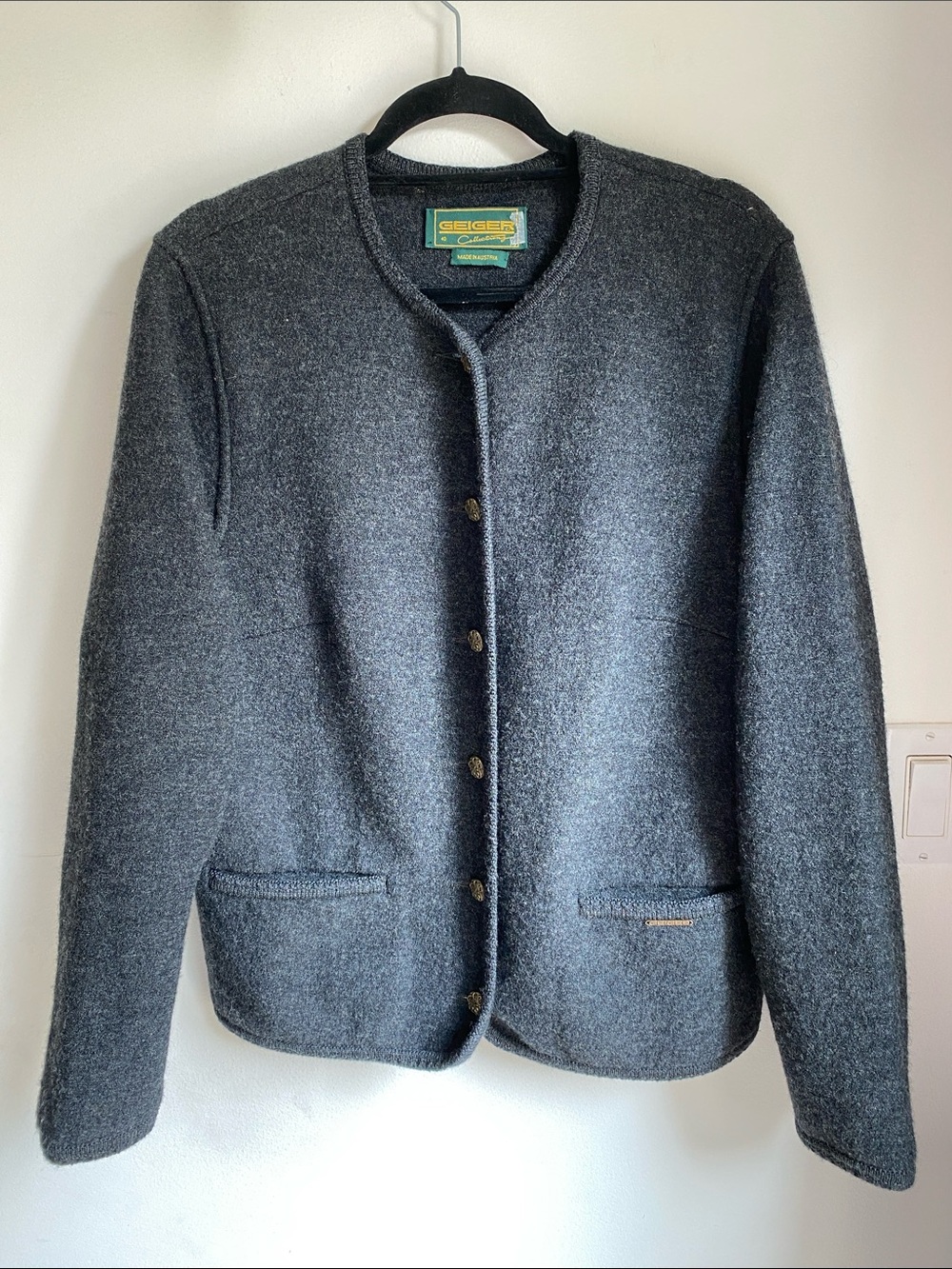 Vtg Geiger Wool Jacket Austria Gray Size 40. (Med)